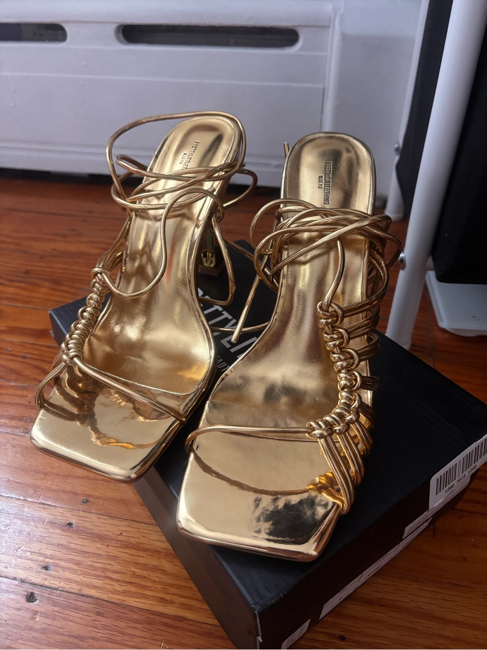 PrettyLittleThing Metallic Gold Strappy High Heel Sandals